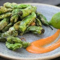 Shishito Peppers · Gluten-free, or can be made, gluten-free. sea salt, chili lime aioli.