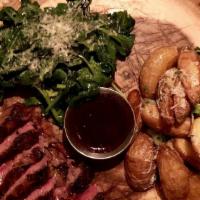 Prime Cowboy Ribeye · Gluten-free, or can be made, gluten-free. roasted red potatoes, grilled asparagus, porcini b...