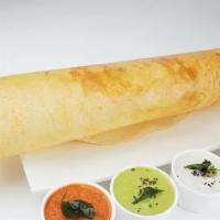 Plain Dosa · Crepe made with Lentil and rice flour batter, Served with chutnies and sambar.