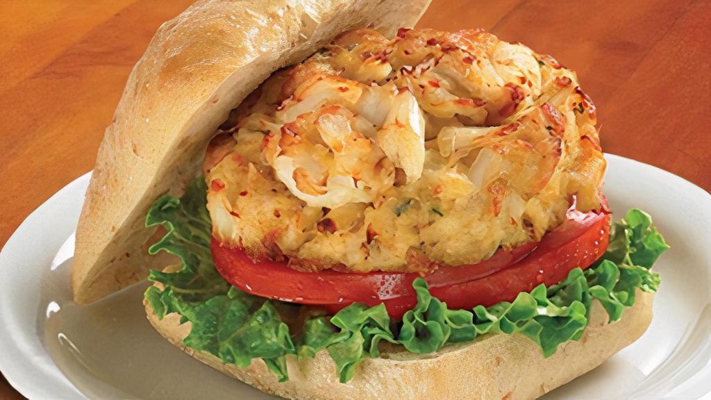 Lump Jerk Crab Cake  Sandwich · Very lightly breaded 8oz crab cake, lettuce and tomatoes on a Kaiser roll.