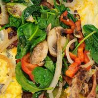 Vegetable & Cheese Omelette · (Spinach, pepper, onion, mushroom, cheese).