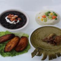 Chile Verde · Tender pork and cactus with savory rich green tomatillo sauce. Served with white rice, black...