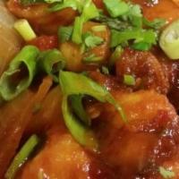 Chili Chicken · Lightly breaded chicken, fried tossed in a Chinese sauce.
