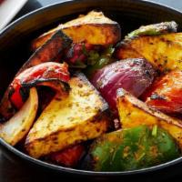 Paneer Shashlik · Cottage cheese cubes, red onion, red and green peppers, yogurt and cream cheese marinade wit...