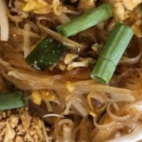 Pad Thai · Rice noodle, eggs, scallions, turnips, bean sprouts and minced peanuts.