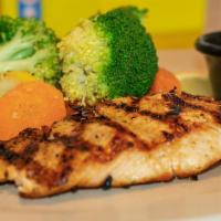 Fresh Grilled Salmon · Seasoned and grilled with fresh steamed veggies.