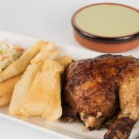 1/4 Chicken · Two sides .rice, yucca, fries, slaw, beans and salad
1 yellow sauce, 1 green sauce