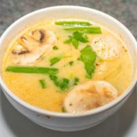 Tom Kha Chicken · Spicy. Chicken, mushrooms, galanga root, lemongrass, lemon juice with spicy chili.