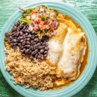 Cheese Enchiladas · Vegetarian. Jack and cheddar cheese in corn tortillas topped with chipotle verde sauce and c...