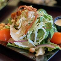 Green Salad (V) (Gf) · Mixed greens, tomatoes, onions, garbanzos & cucumbers with a choice of dressing. Ask for No ...
