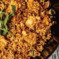 Chicken Biryani (Gf) · Basmati Rice stir fried with chicken, garlic, ginger, onion, and whole spices. Served with y...