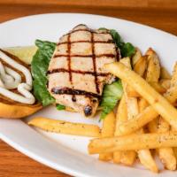 Chicken Sandwich · Grilled chicken breast topped with lettuce, tomato & mayo. Served on a grilled roll. 