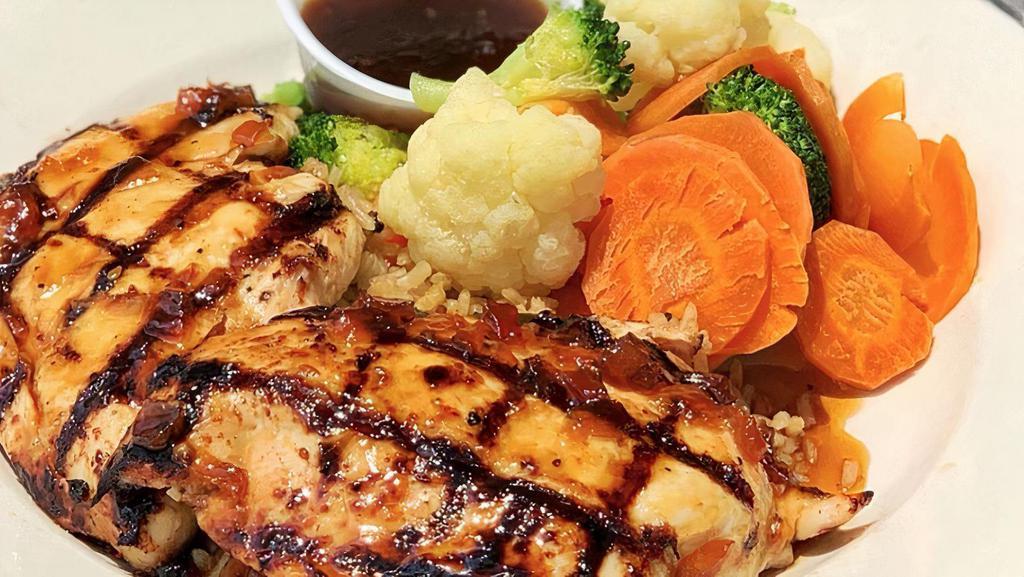 Jameson Glazed Chicken · 6 oz. chicken breast smothered in Jameson sauce and served with rice pilaf and fresh mixed veggies.