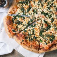Spinach Pizza · Spinach, feta cheese, fresh garlic.