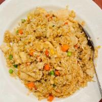 Fried Rice · Fried rice stir-fried with onions, carrots, green peas & egg.