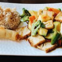 Tofu Delight · Vegan. Organic firm tofu, broccoli, carrot, zucchini, lotus root, asparagus and cauliflower ...