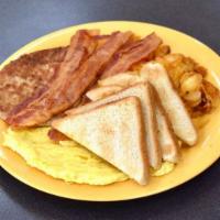Meat Platter · Popular item. Choice of meat, two eggs, home fries and toast.