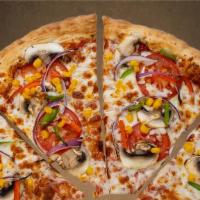 Vegetarian · Mozzarellas cheese/Our signature pizza sauce/Sweetcorn/Mushroom/Onion/Bell Peppers/Tomatoes.