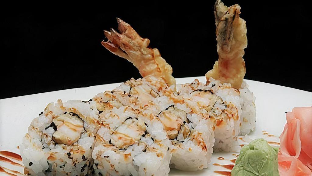 Shrimp Tempura Roll · only shrimp tempura inside, topped with teriyaki sauce.
( no avocado or cucumber inside.)
(6 pieces per order.)