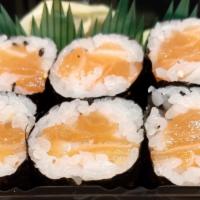 Salmon Roll · fresh salmon roll with seaweed outside.
(6 pieces per order.)