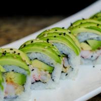 Green Dragon Roll · Shrimp tempura & avocado inside, topped with avocado and teriyaki sauce.
(8 pieces per order.)