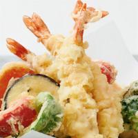 Shrimp Tempura · Tempura battered  shrimp and garden vegetables, fried to crispy, and served with tempura sau...