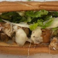 Grilled Chicken Sub · Marinated Chicken Breast, Provolone, Grilled Onions, Green Peppers, Mushrooms, Tomatoes, Ser...