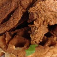 Chicken And Waffles · One waffles and three wings.