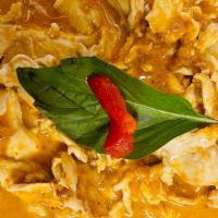Panang Curry · Gluten-free. Mild spicy. Peanut curry sauce mixed with coconut milk, basil and kaffir lime l...