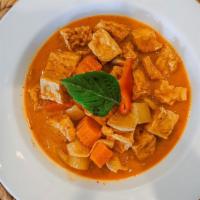 Massaman Curry · Gluten-free. Mild spicy. Massaman curry sauce, potato, onion and carrot.