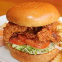 Spicy Chicken Deluxe · 2 Pcs Fried chicken breast, lettuce, tomato, pickles, cheese, and spicy mayo.