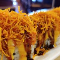 Redskins Roll* · Shrimp tempura, cuke, spicy crab, spicy tuna, fried sweet potato
