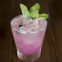 Blueberry Mojito · Rum, fresh lime juice, mint, blueberry!