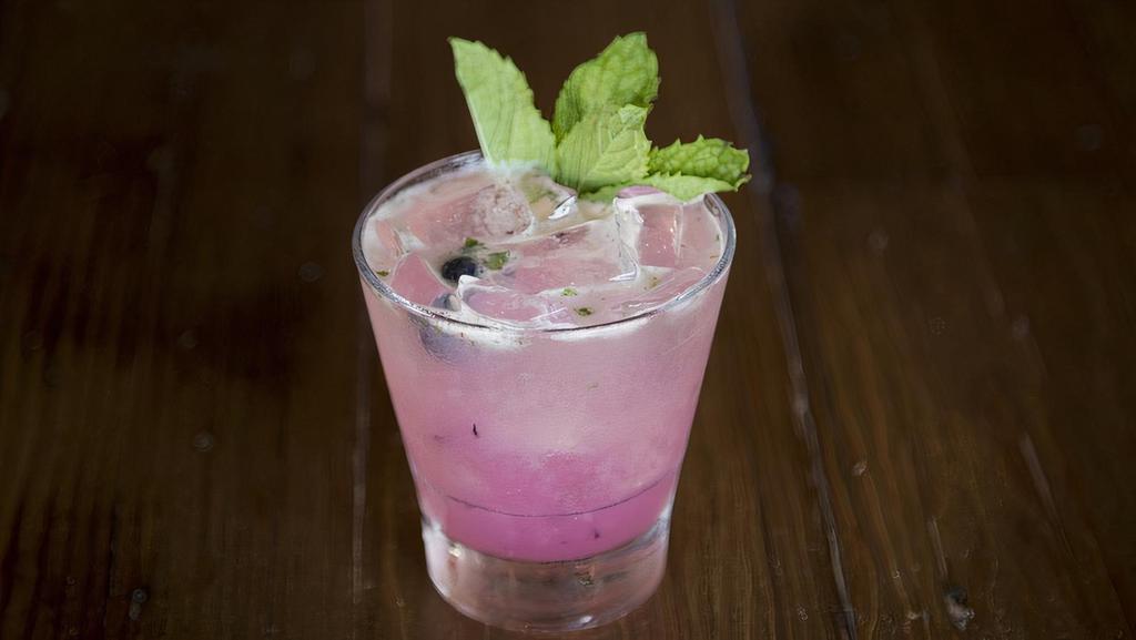 Blueberry Mojito · Rum, fresh lime juice, mint, blueberry!