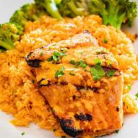 Salmon & Broccoli · chipotle rice/creamy chipotle sauce/garlic-roasted broccoli