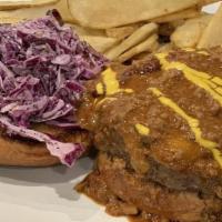 Hello Carolina · Chili, cheddar cheese, red cabbage slaw, caramelized onions and mustard. Consuming raw or un...