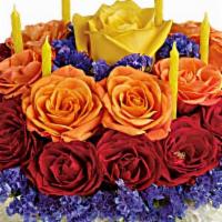 Your Wish Is Birthday · Sweet as a birthday cake, this creative, colorful bouquet of roses and mums, topped with bir...