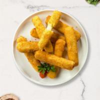 The Stringy Stick · Mozzarella cheese sticks battered and fried until golden brown.