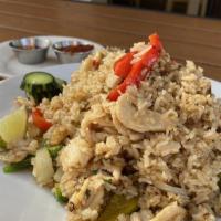 Rice Of The Drunks · Spicy fried rice with basil, chili pepper, red bell pepper, and onion with choice of chicken...