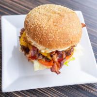 Bacon Cheeseburger · 1/3 lb Hand pattied fresh custom blend Angus beef. Served with your choice of toppings.