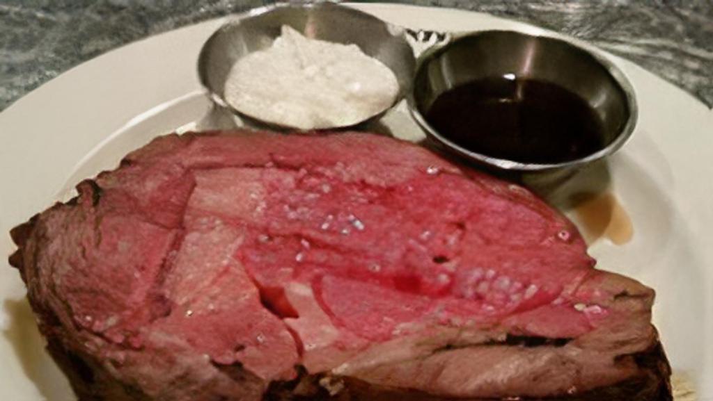 10 Ounce Prime Rib · Slow-roasted and deeply seasoned. Accompanied by áu jus and horseradish sauce. Served with mashed potatoes