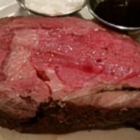 16 Ounce Prime Rib  · Slow-roasted and deeply seasoned. Accompanied by áu jus and horseradish sauce. Served with m...
