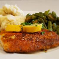 Blackened Salmon Special · Seasoned and blackened salmon served with your choice of two sides.  Add garlic bread or cor...