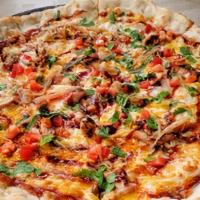 The Saucy Bird · Hand tossed Dough with BBQ Sauce, Mozzarella, Blackened Grilled Chicken, Caramelized Onions,...
