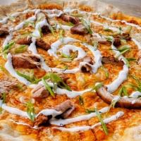 The Buffalo Chicken · Hand tossed dough with house made hot sauce, mozzarella cheese, Fried Chicken, and Noelie’s ...