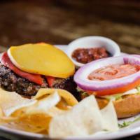 Red Bull Burger · Roasted red bell peppers, smoked gouda, and chipotle aioli. Served with lettuce, tomato, and...