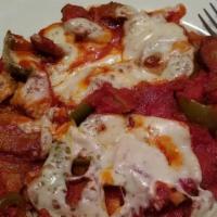 Meatball, Sausage Platter · Green peppers, onions, garlic, sherry wine, marinara sauce, covered with mozzarella cheese, ...