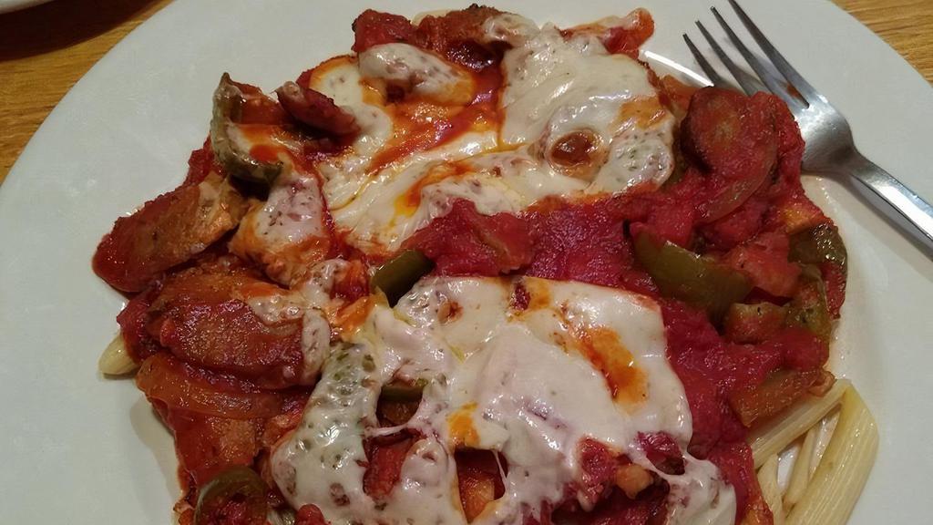 Meatball, Sausage Platter · Green peppers, onions, garlic, sherry wine, marinara sauce, covered with mozzarella cheese, baked.