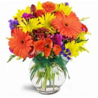 Sunglow Blooms™ · Bask in a warm sunny day with our vibrant bouquet of blooms! Bright orange and yellow hues a...