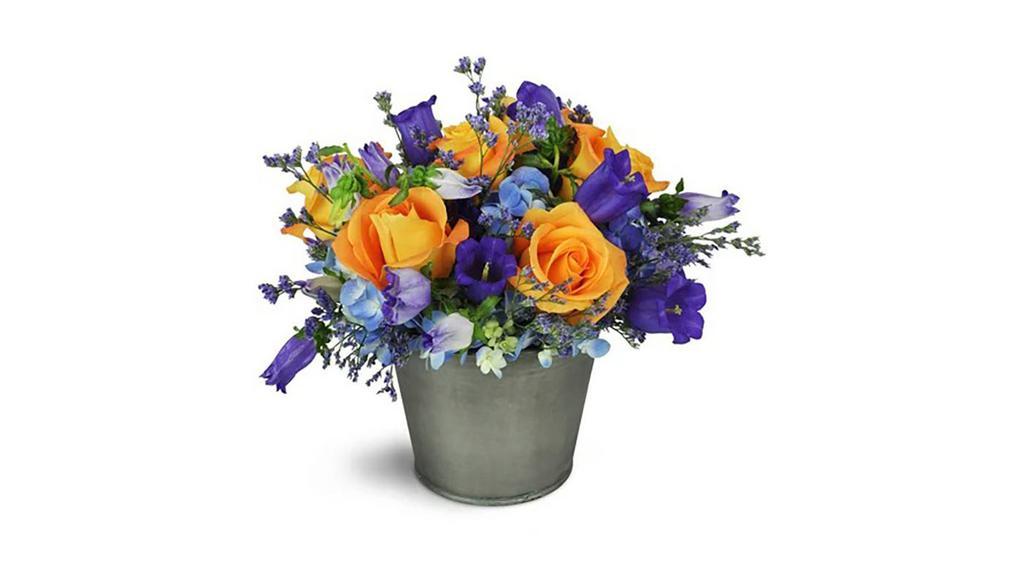 Fall Splendor™ · Stunning tangerine and deep plum hues are a perfect complement, reminiscent of a lovely Autumn sunset. As a petite Thanksgiving treat, or a lovely get-well gift, it just can't be beat! 

Orange roses, purple 